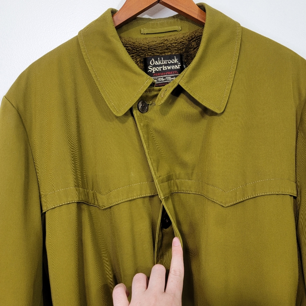Vintage Oakbrook Sportswear Split Pea Green Long Coat With Fur Lining - Picture 6 of 16